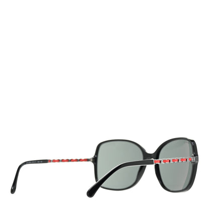 Chanel Lambskin Square Chain Sunglasses 5210-Q Black Red 4 of 8
