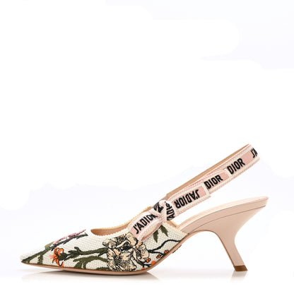 Christian Dior Canvas Ribbon Rose Mutabilis Embroidered J'Adoir Slingback 65mm Pumps 39.5 Multicolor 1 of 9