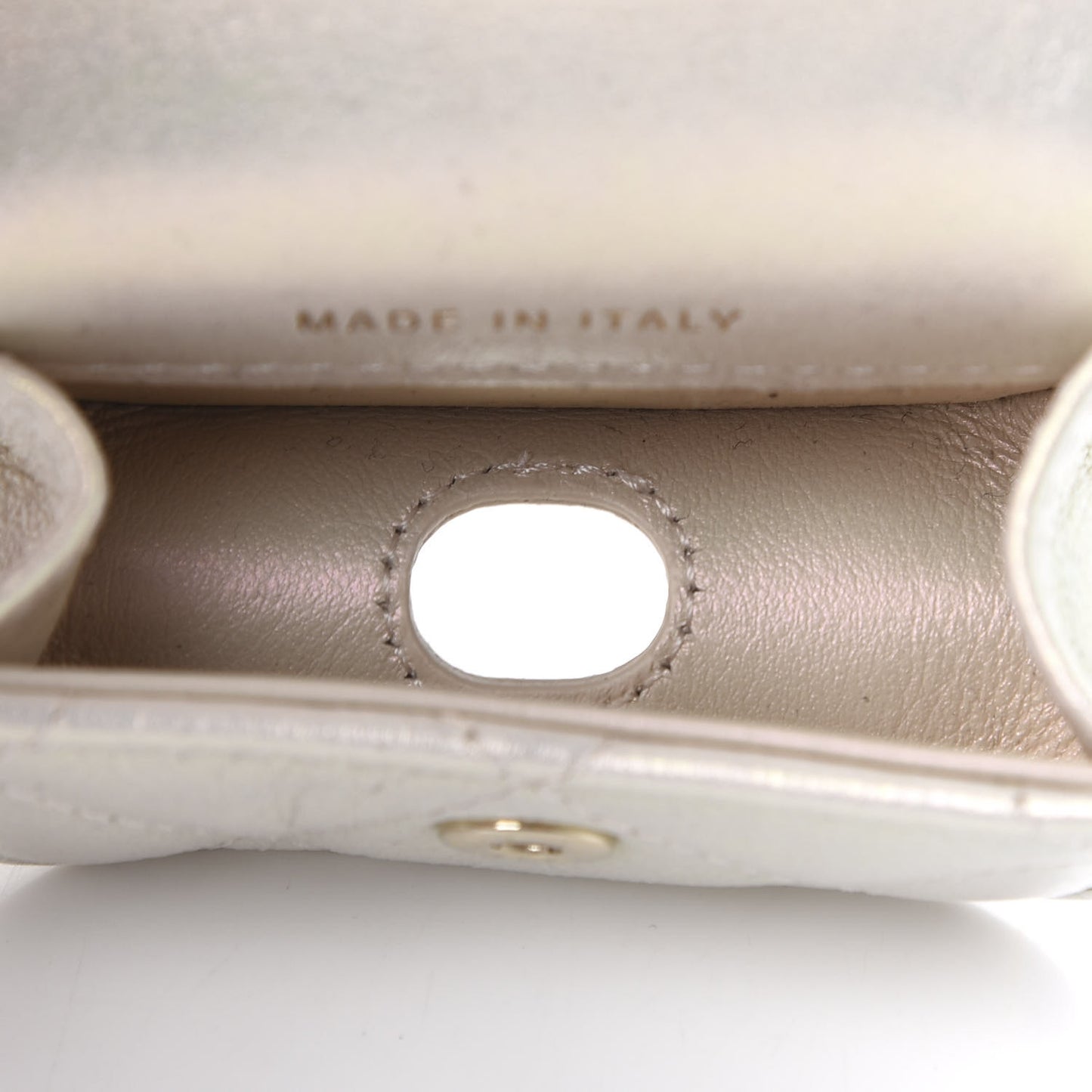 Iridescent Lambskin Quilted Airpods Pro Case Ivory