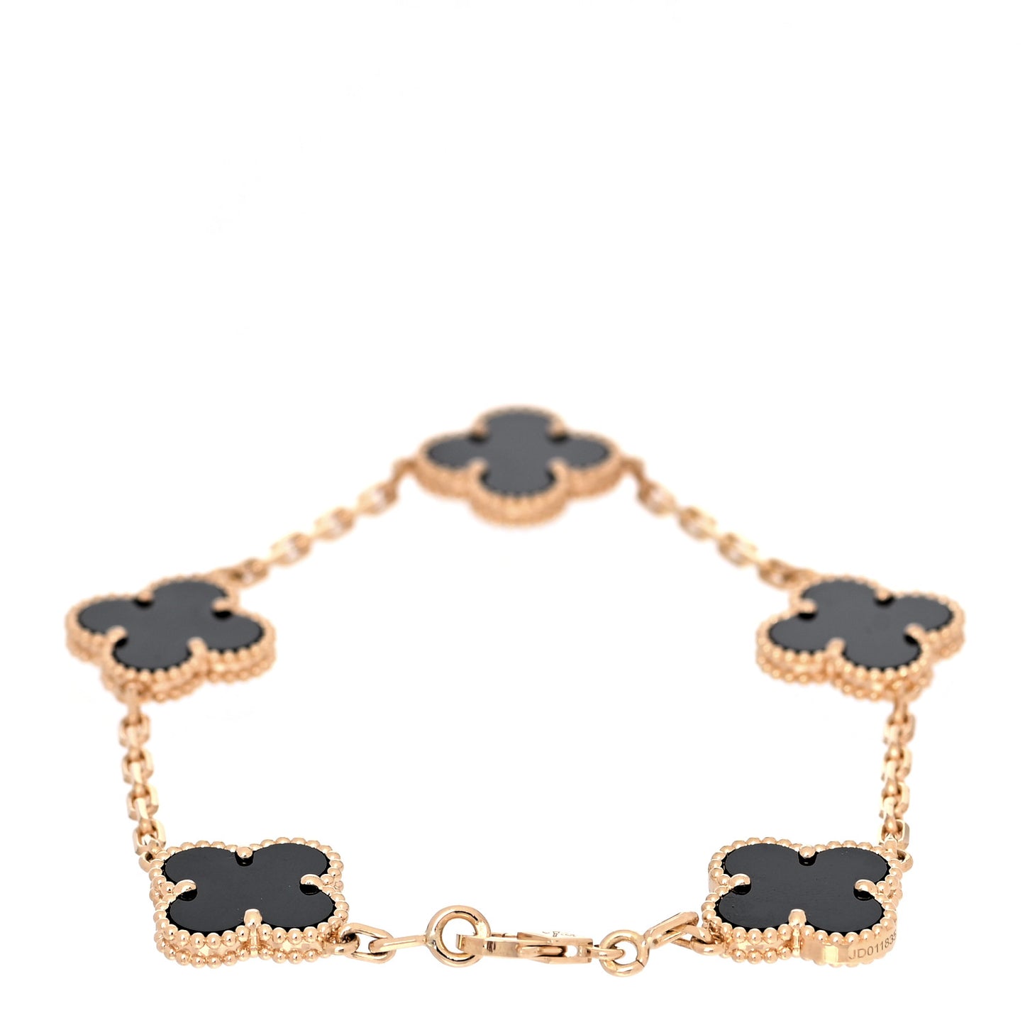 18K Yellow Gold Black Onyx 5 Motifs Vintage Alhambra Bracelet