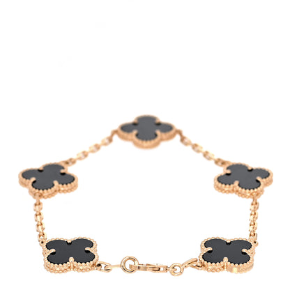 Van Cleef & Arpels 18K Yellow Gold Black Onyx 5 Motifs Vintage Alhambra Bracelet 3 of 7