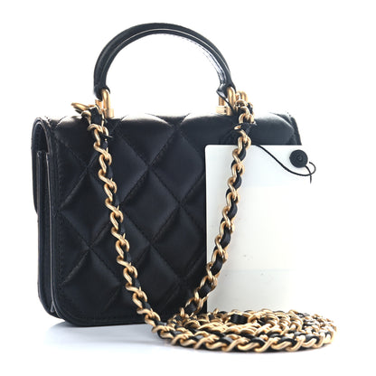 Chanel Lambskin Quilted Top Handle Flap Coin Purse With Chain Black 3 of 9
