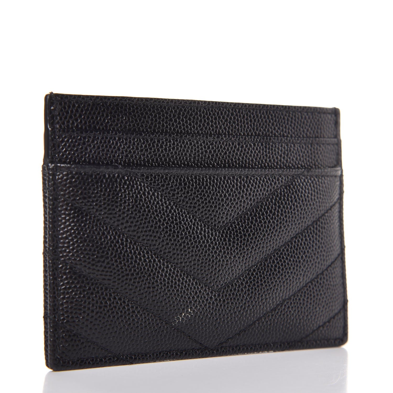 Saint Laurent Grain De Poudre Matelasse Chevron Monogram Credit Card Case Black 3 of 8
