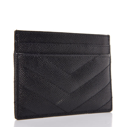 Saint Laurent Grain De Poudre Matelasse Chevron Monogram Credit Card Case Black 3 of 8