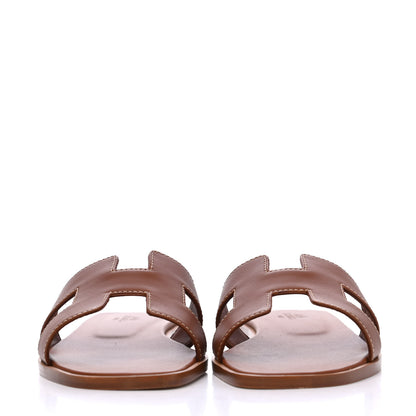Hermes Box Calfskin Oran Sandals 37.5 Gold 2 of 9