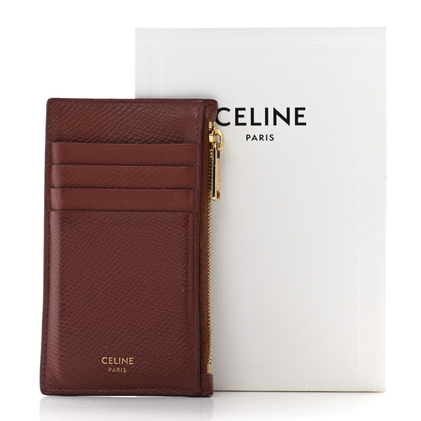 Grained Calfskin Zipped Card Holder Grenat