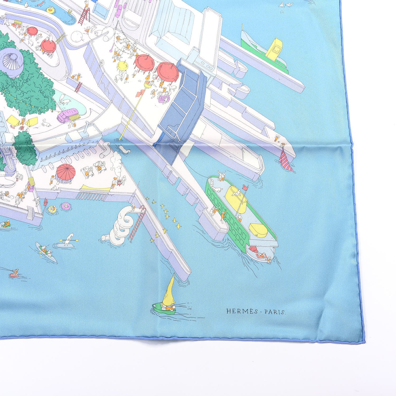 Hermes Silk The Battery New York Scarf 90 Bleu Vert Rose Pale 2 of 4