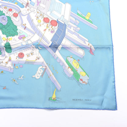 Hermes Silk The Battery New York Scarf 90 Bleu Vert Rose Pale 2 of 4
