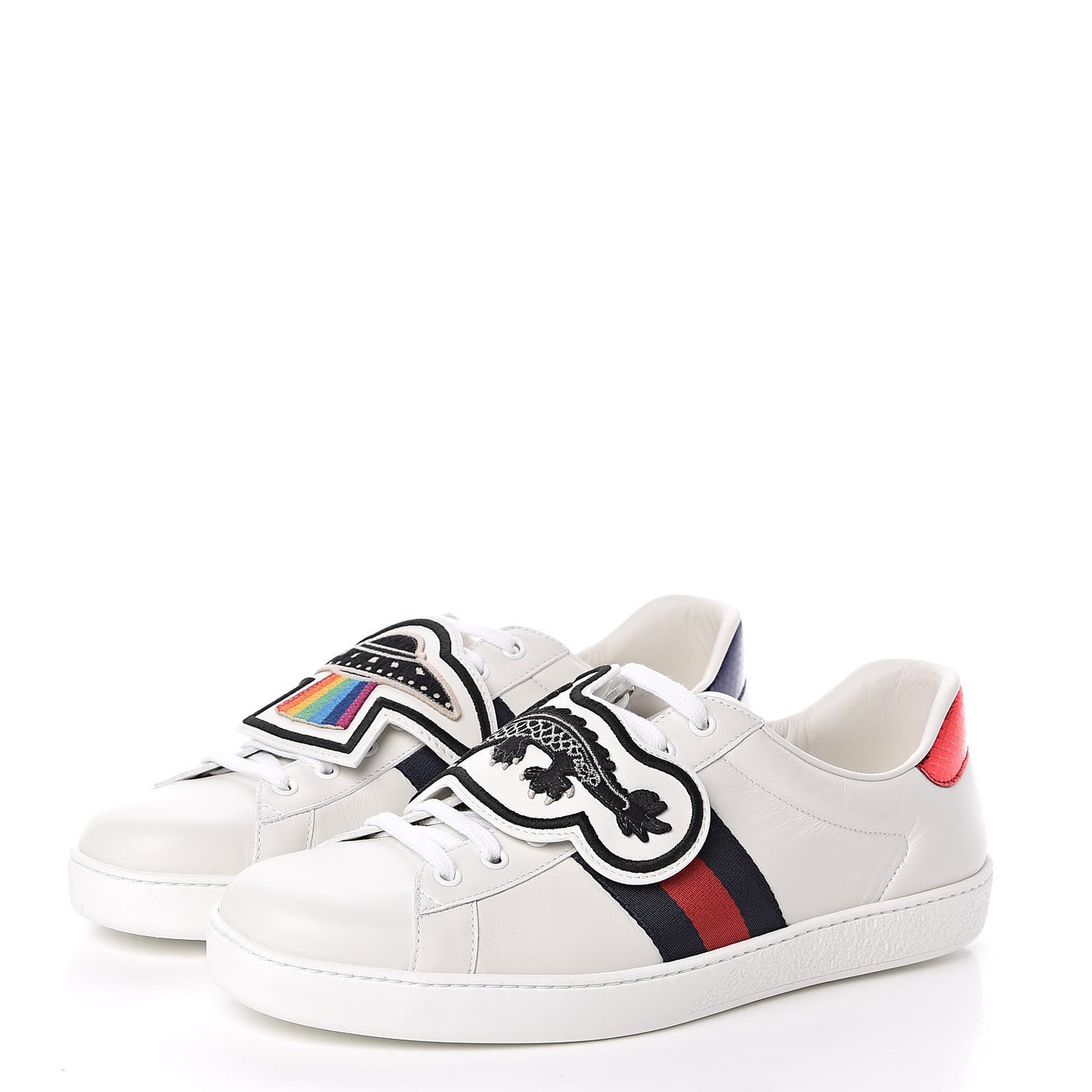 Calfskin Ayers Web UFO Dragon Embroidered Mens Ace Sneakers 7.5 White