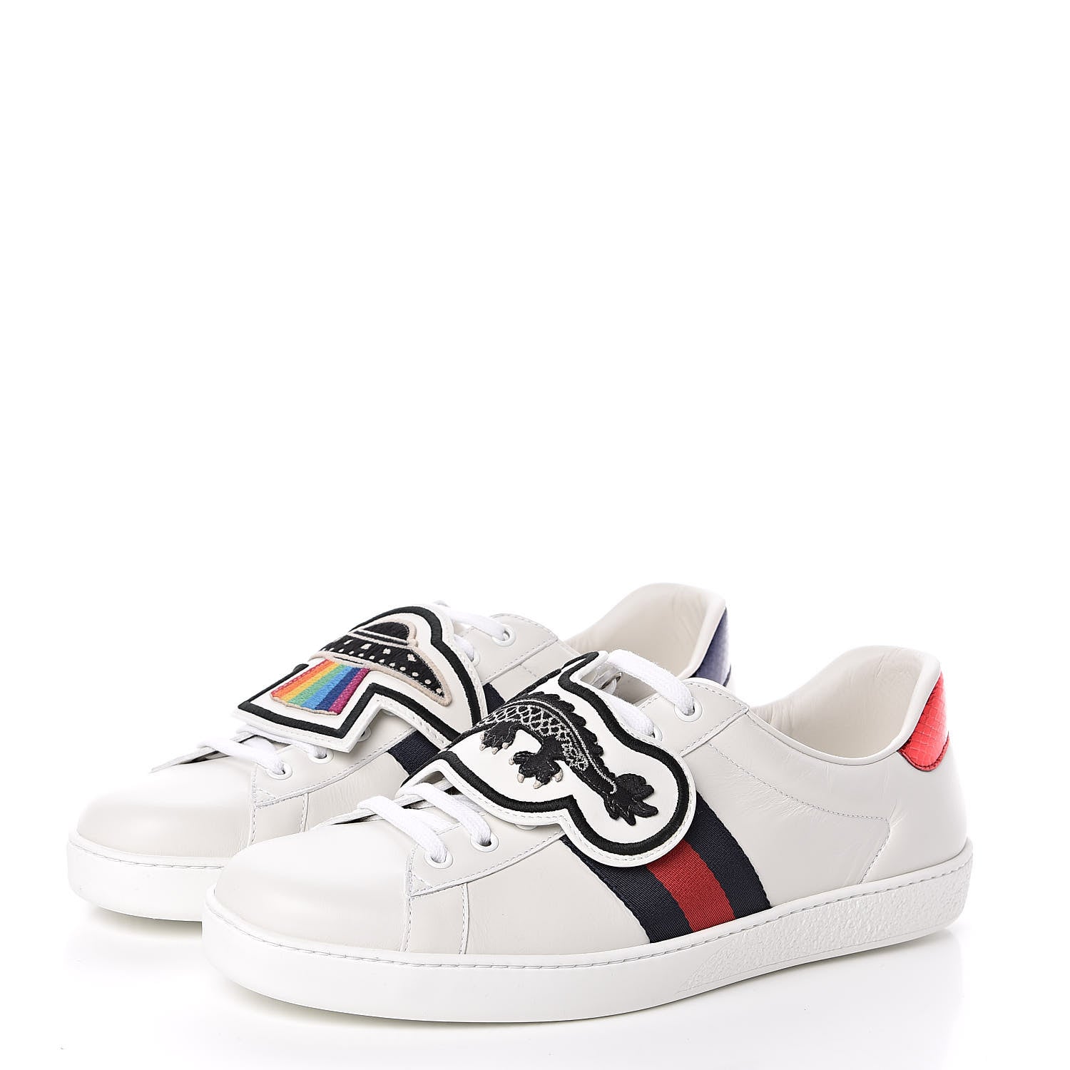 Gucci Calfskin Ayers Web UFO Dragon Embroidered Mens Ace Sneakers 7.5 White 4 of 11