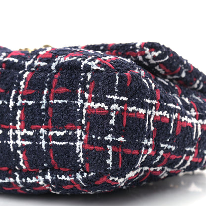 Chanel Tweed Quilted Medium Chanel 19 Flap Navy Blue White Red 9 of 9