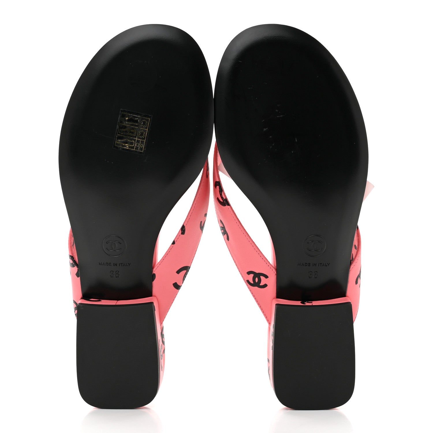 Chanel Lambskin Printed CC Thong Sandals 38 Pink Black 5 of 8