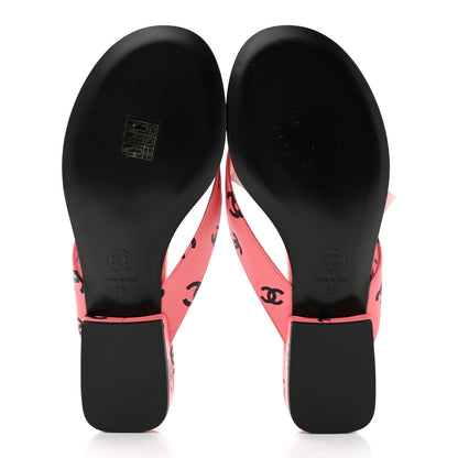Chanel Lambskin Printed CC Thong Sandals 38 Pink Black 5 of 8