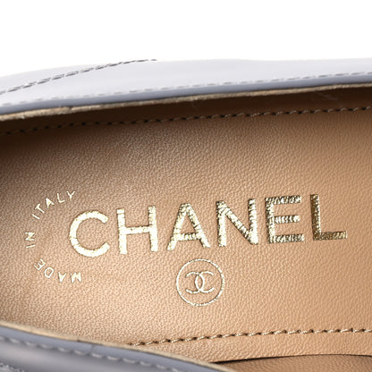 Chanel Shiny Calfskin Logo Loafers 37 Light Grey 8 of 11