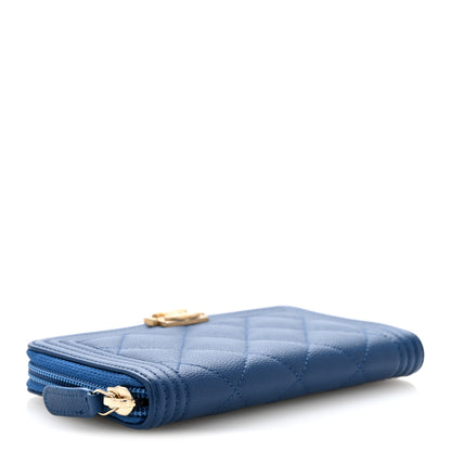 Chanel Caviar Quilted Boy Small Zip Around Wallet Blue 4 of 9