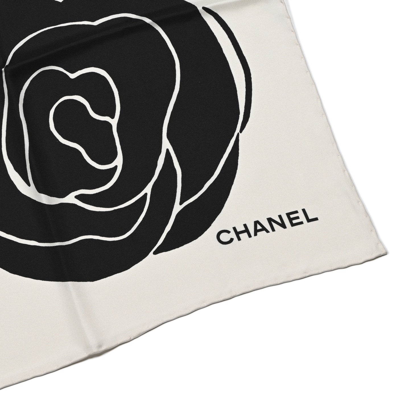 Silk CC Camellia Scarf Black White