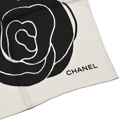 Chanel Silk CC Camellia Scarf Black White 2 of 4