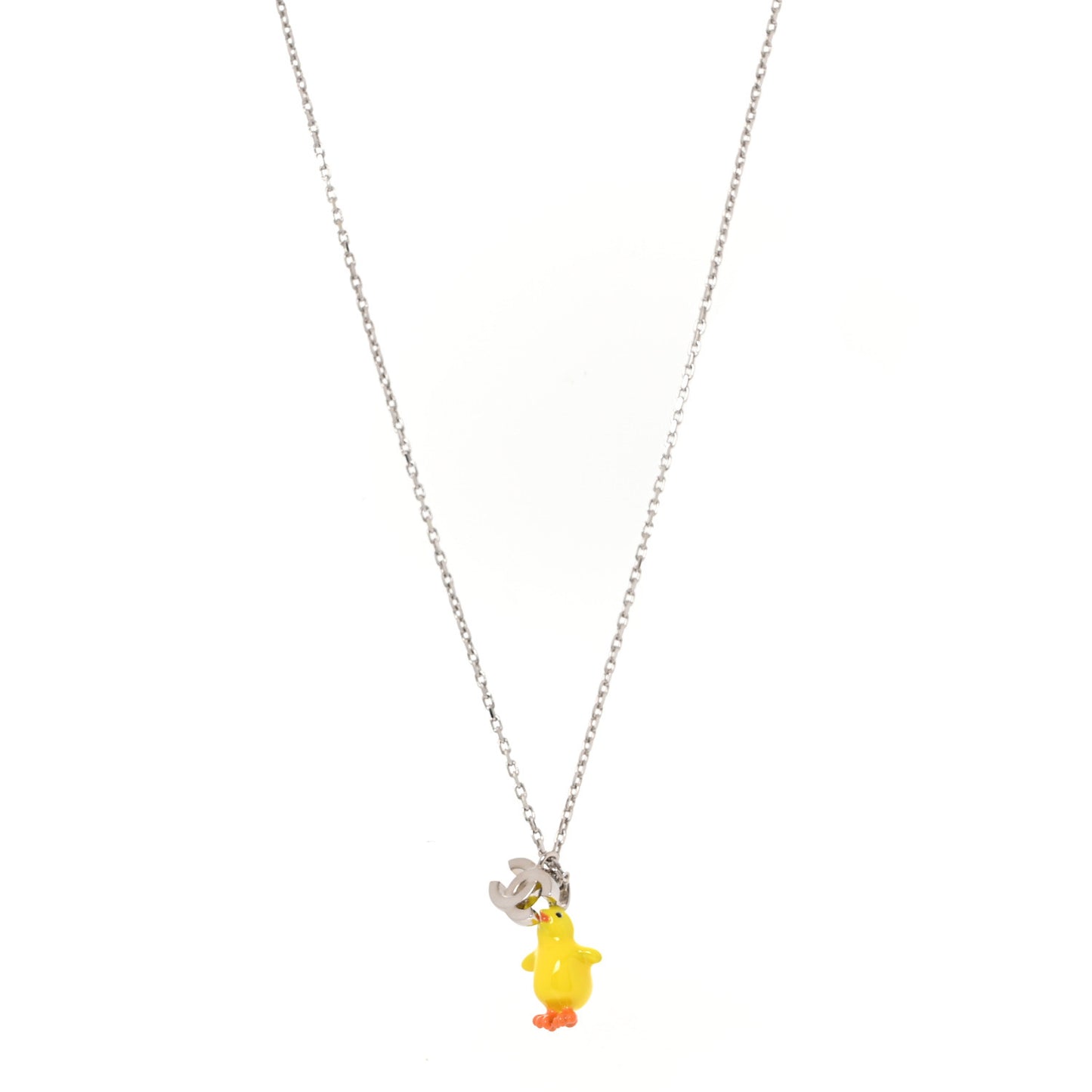 Metal Resin Strass Crystal CC Baby Chick Pendant Necklace Silver Yellow Orange