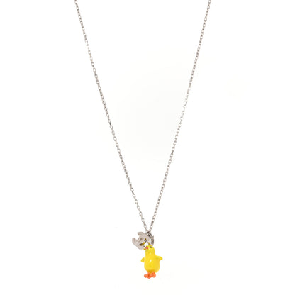 Chanel Metal Resin Strass Crystal CC Baby Chick Pendant Necklace Silver Yellow Orange 1 of 5