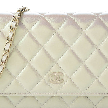 Chanel Iridescent Lambskin Quilted Wallet On Chain WOC Ivory 11 of 12