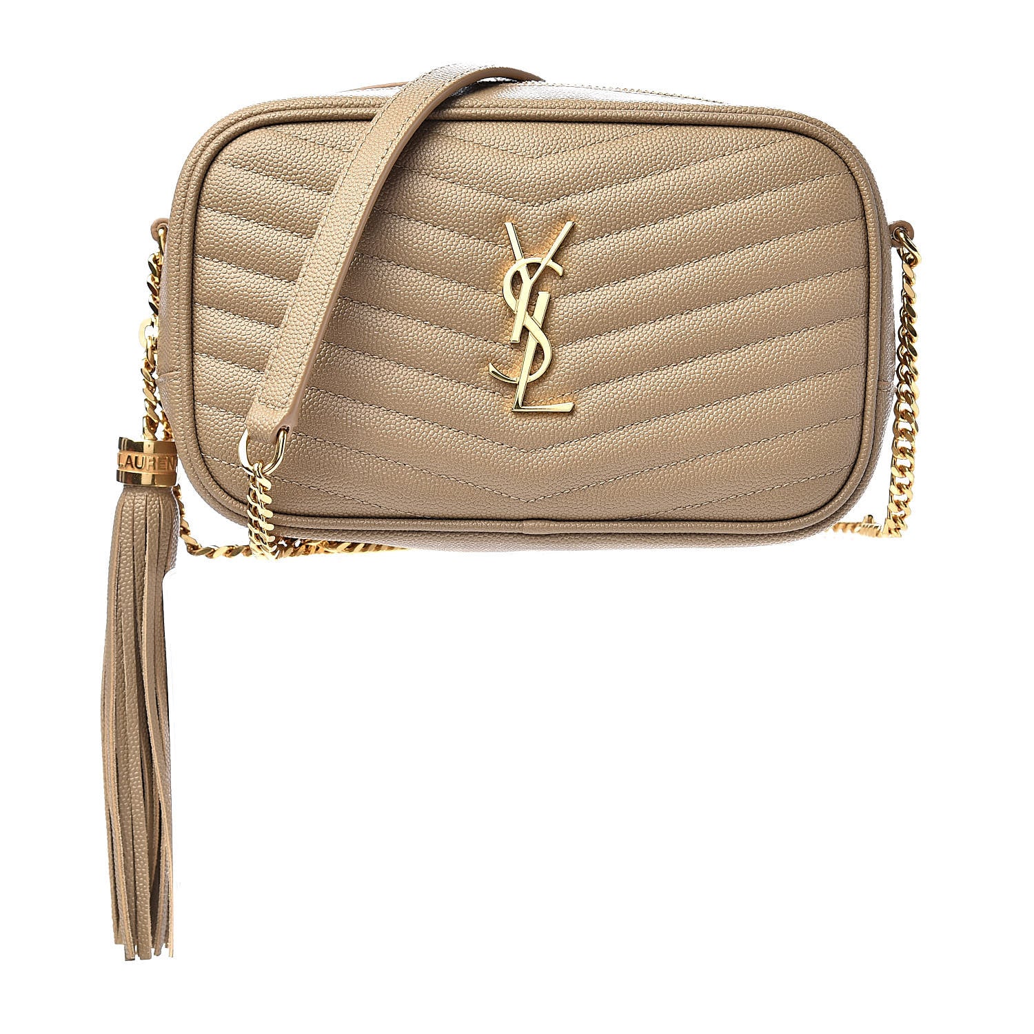 Saint Laurent Grain De Poudre Matelasse Monogram Mini Lou Camera Bag Dark Beige 1 of 10