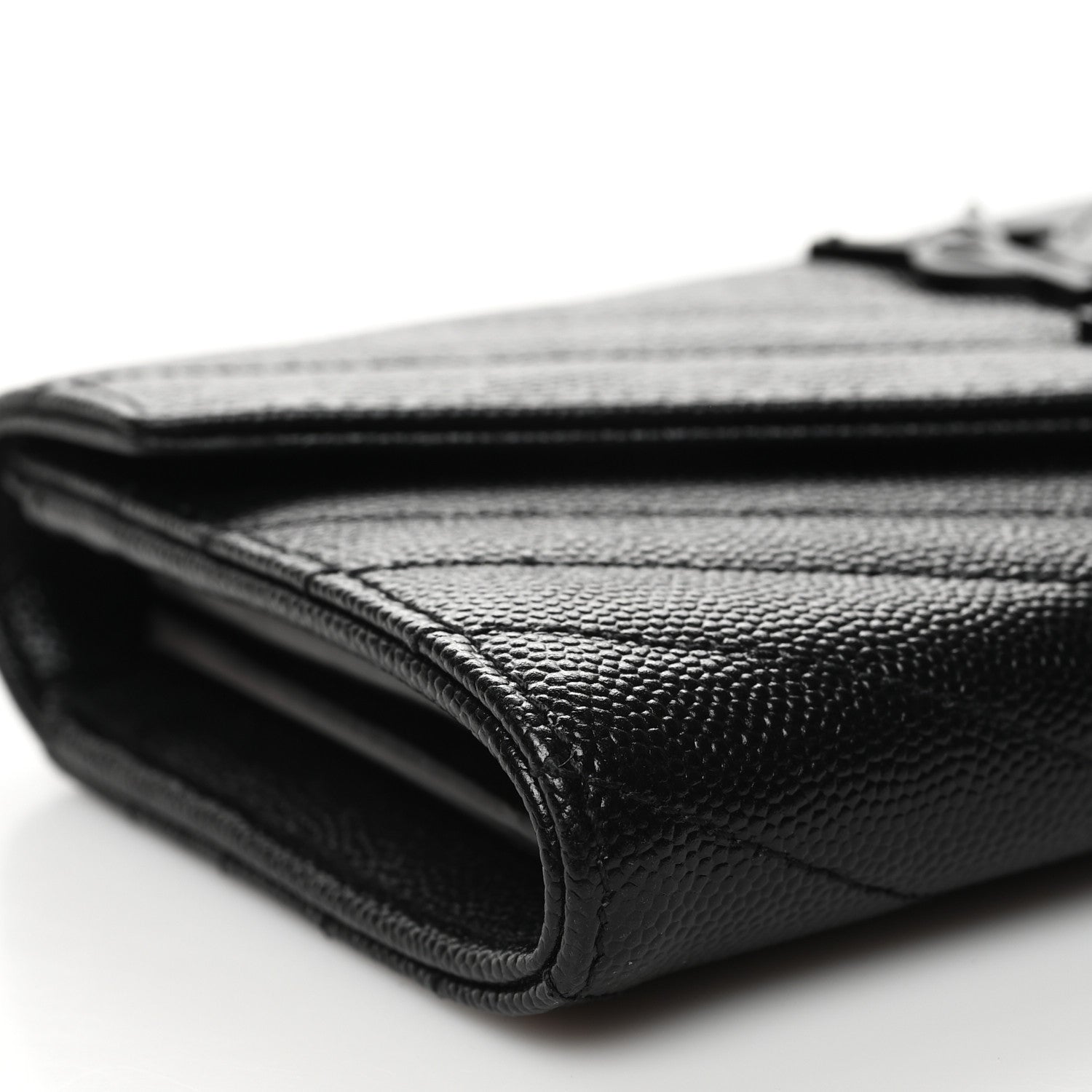 Saint Laurent Grain De Poudre Matelasse Chevron Monogram Flap Wallet Black 9 of 10