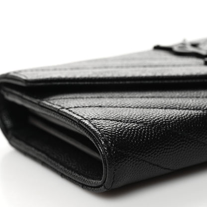 Saint Laurent Grain De Poudre Matelasse Chevron Monogram Flap Wallet Black 9 of 10