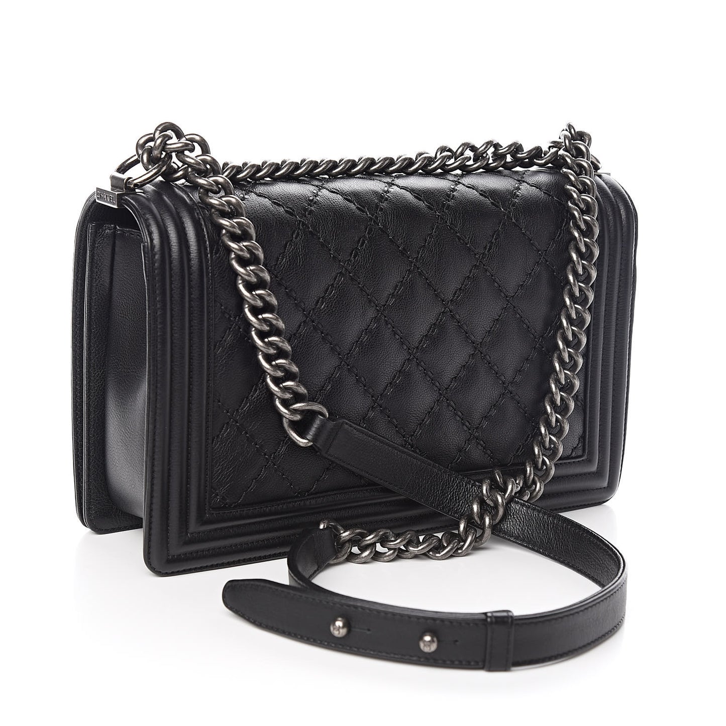 Calfskin Quilted Double Stitch New Medium Boy Flap Black