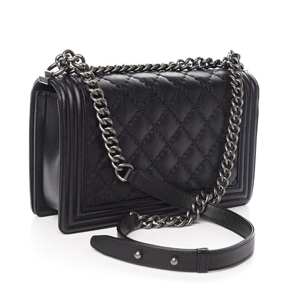 Chanel Calfskin Quilted Double Stitch New Medium Boy Flap Black 3 of 13