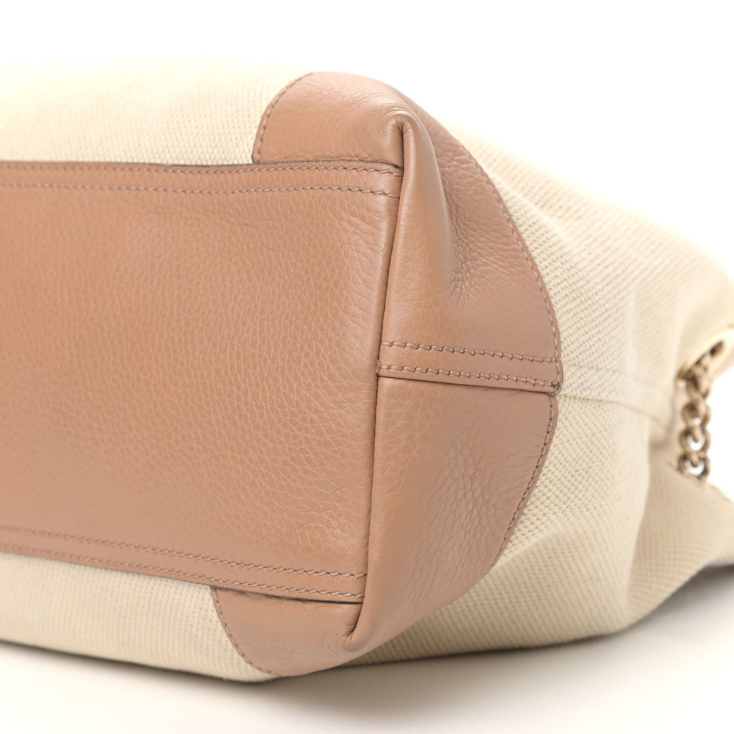 Gucci Linen Canvas Pebbled Calfskin Medium Soho Chain Shoulder Bag White Camelia 10 of 10