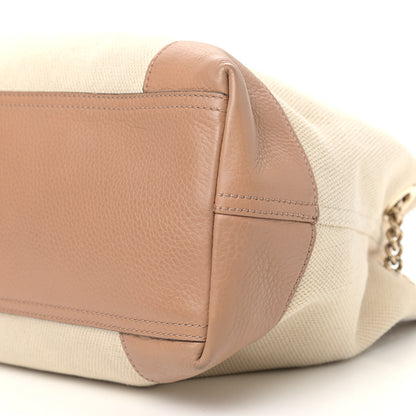 Gucci Linen Canvas Pebbled Calfskin Medium Soho Chain Shoulder Bag White Camelia 10 of 10
