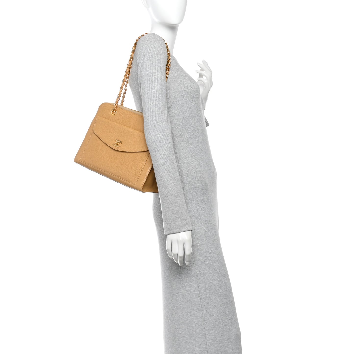 Caviar Flap Shoulder Bag Beige