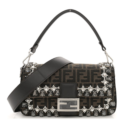 Fendi Fabric Jacquard FF 1974 Crystal Embellished Baguette Tobacco Moro Multicolor 1 of 10