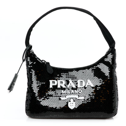 Prada Paillettes Sequin Mini Re-Edition 2000 Bag Black White 1 of 11