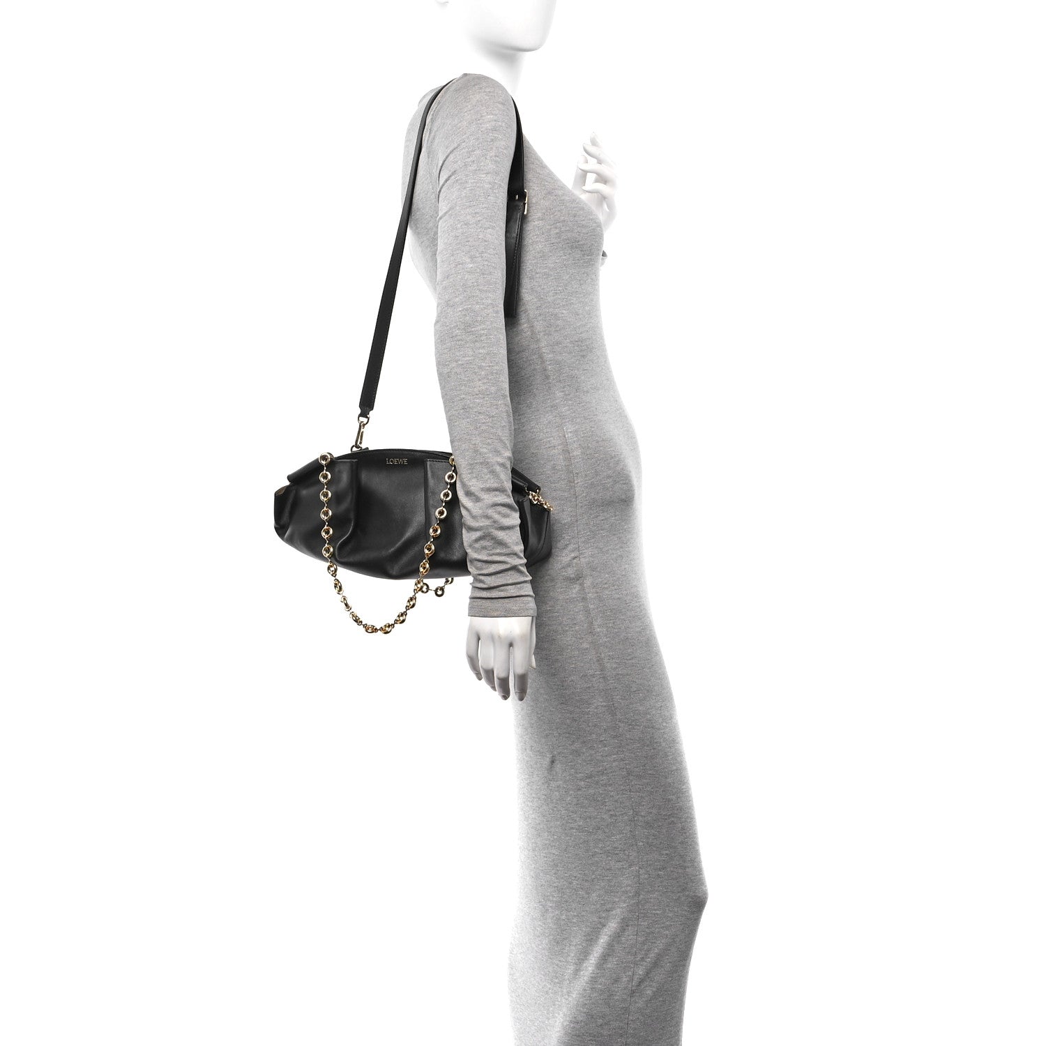 Loewe Shiny Nappa Calfskin Small Paseo Bag With Chain Black 2 of 10