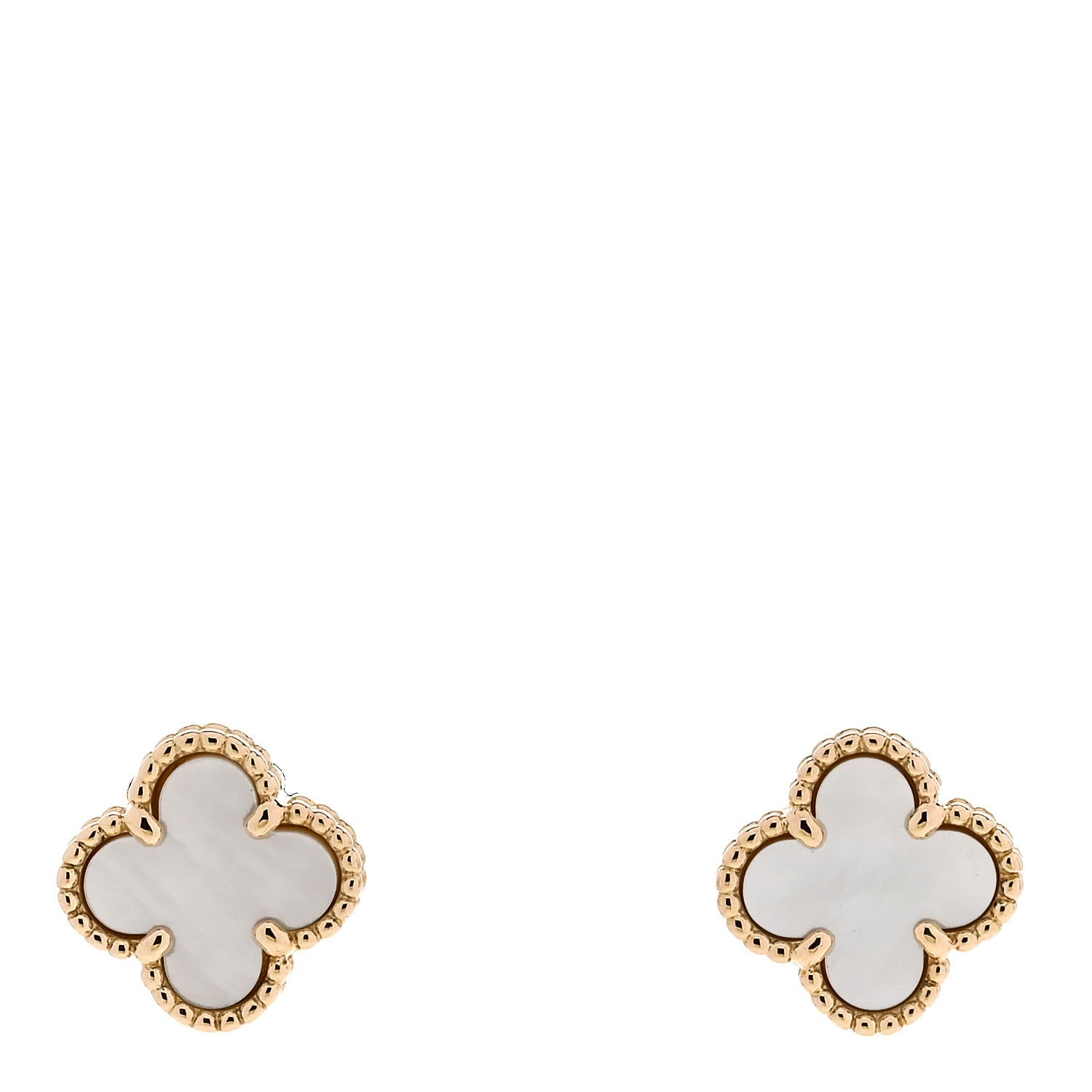 Van Cleef & Arpels 18K Yellow Gold Mother of Pearl Sweet Alhambra Earrings 1 of 5