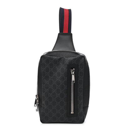 Gucci GG Supreme Monogram Web Belt Bag Black Grey 1 of 9