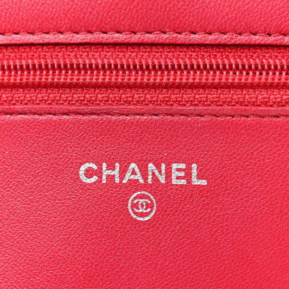 Chanel Lambskin Quilted Wallet On Chain WOC Red 8 of 9