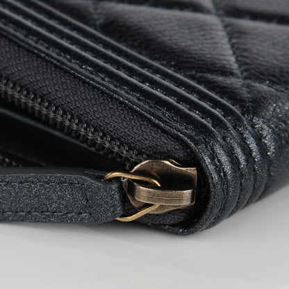 Chanel Metallic Calfskin Quilted Small Boy Zip Around Wallet Charcoal 9 of 9