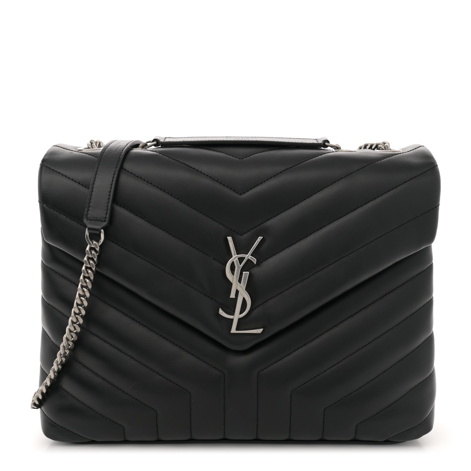 Saint Laurent Calfskin Y Quilted Monogram Medium Loulou Chain Satchel Black 1 of 12