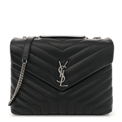 Saint Laurent Calfskin Y Quilted Monogram Medium Loulou Chain Satchel Black 1 of 12