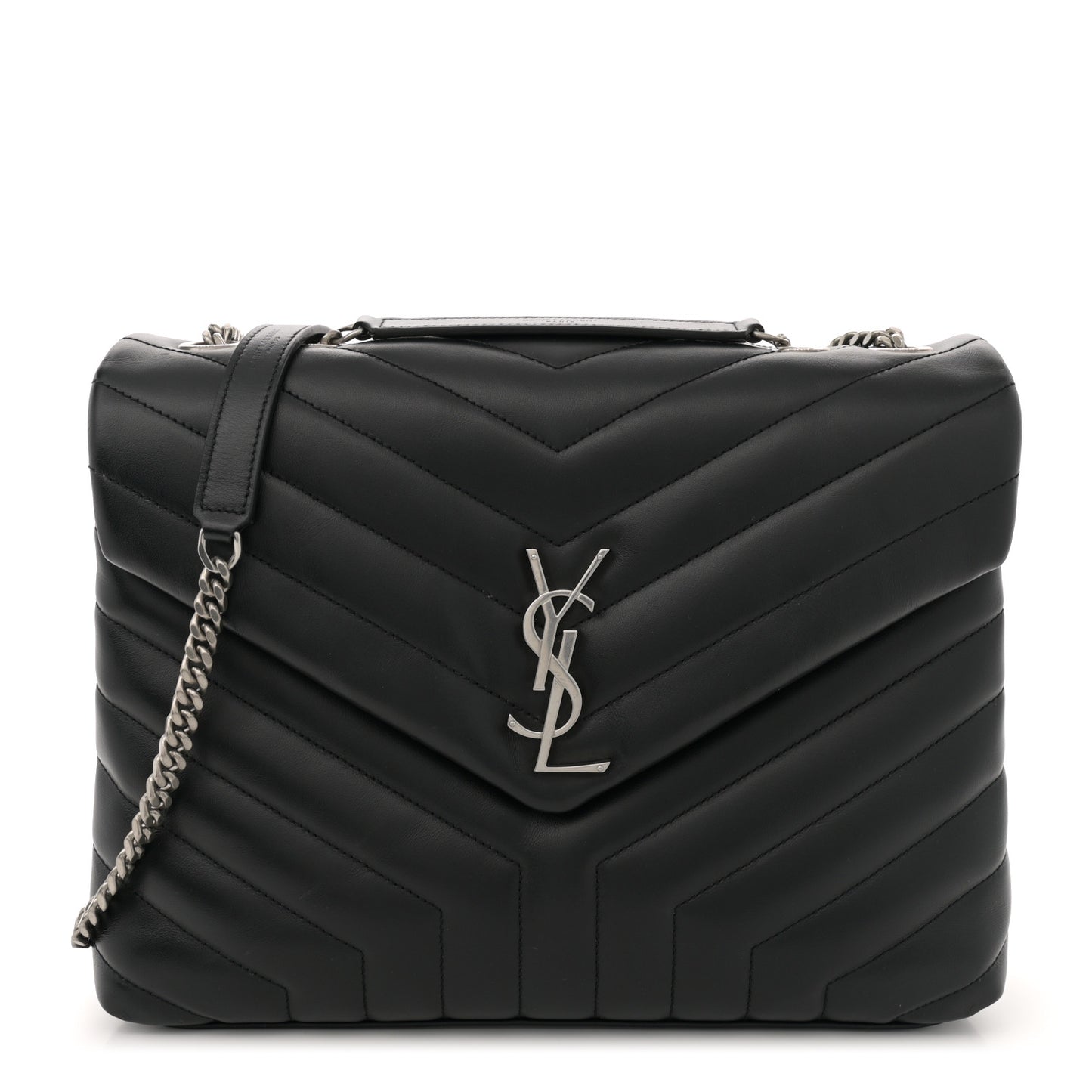 Calfskin Y Quilted Monogram Medium Loulou Chain Satchel Black