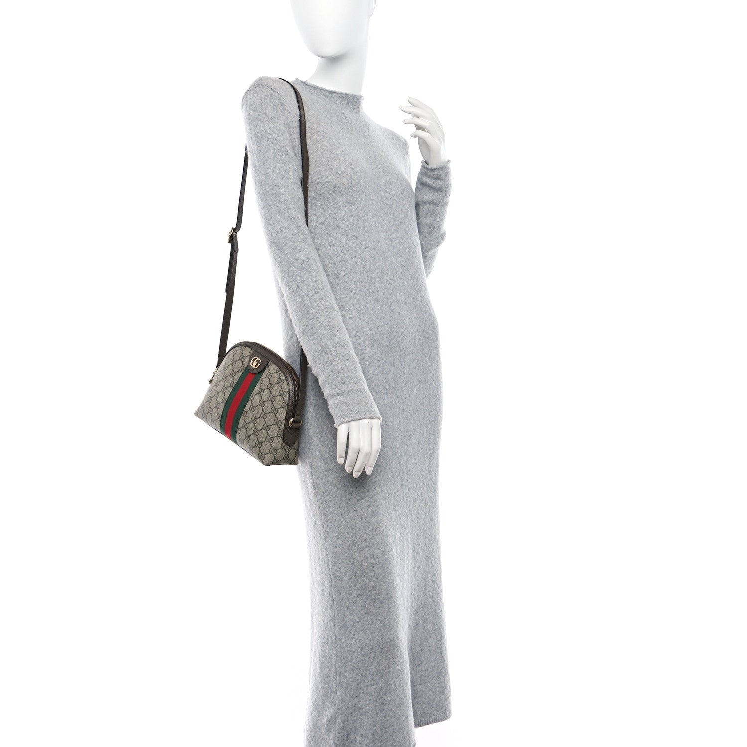 Gucci GG Supreme Monogram Textured Dollar Calfskin Web Small Ophidia Dome Shoulder Bag Beige Ebony New Acero 2 of 9