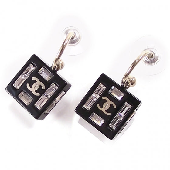 Chanel Crystal Cube CC Earrings Black 1 of 4