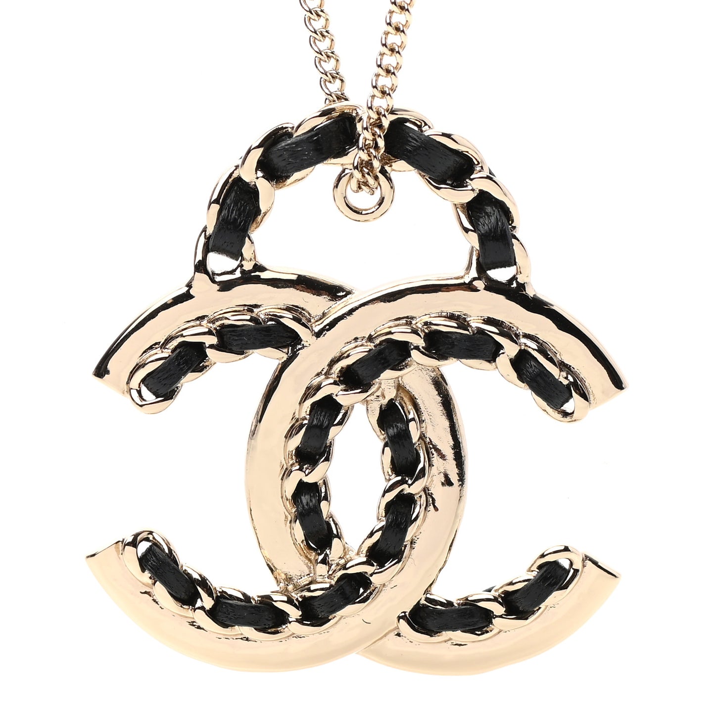 Lambskin CC Chain Necklace Gold Black