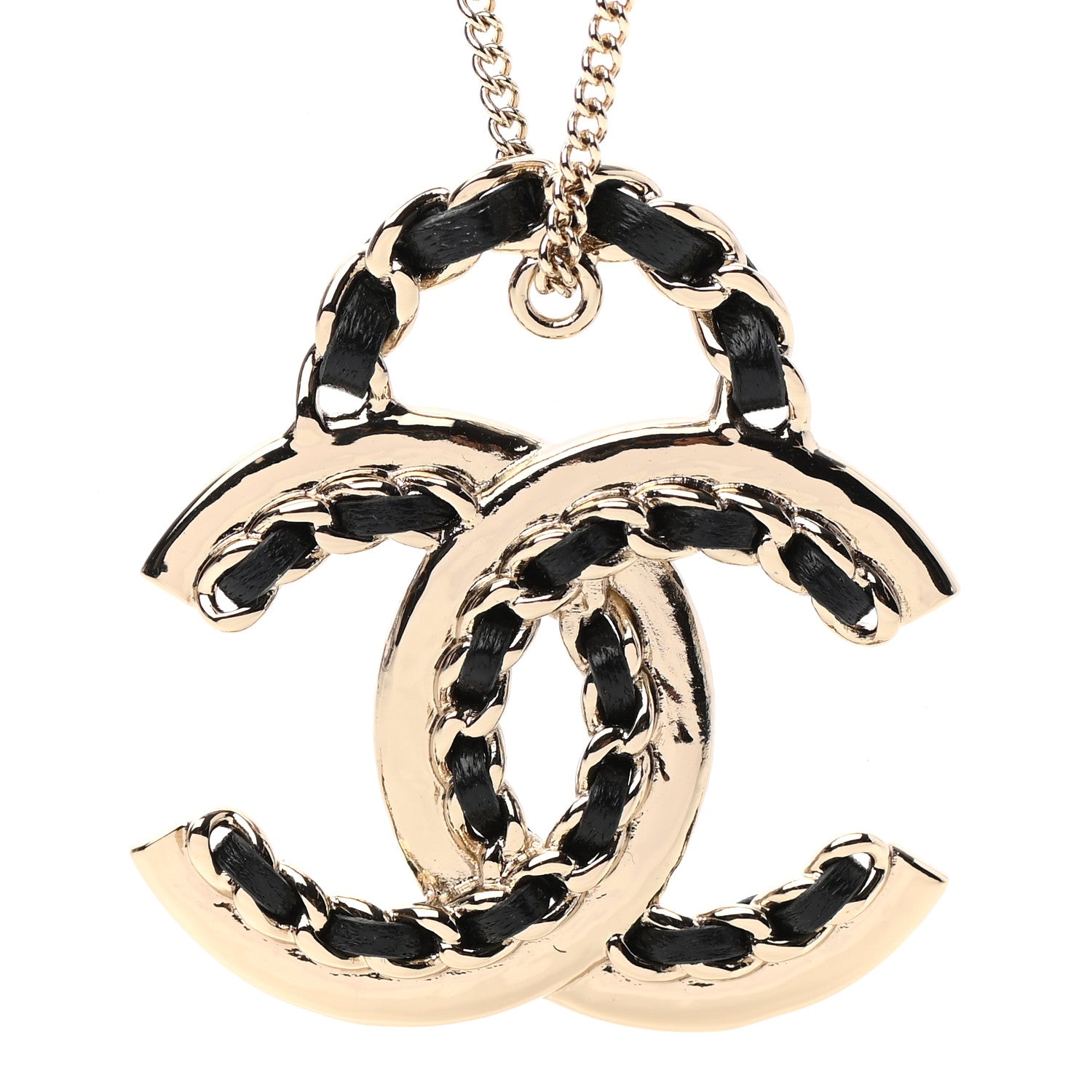 Chanel Lambskin CC Chain Necklace Gold Black 4 of 5