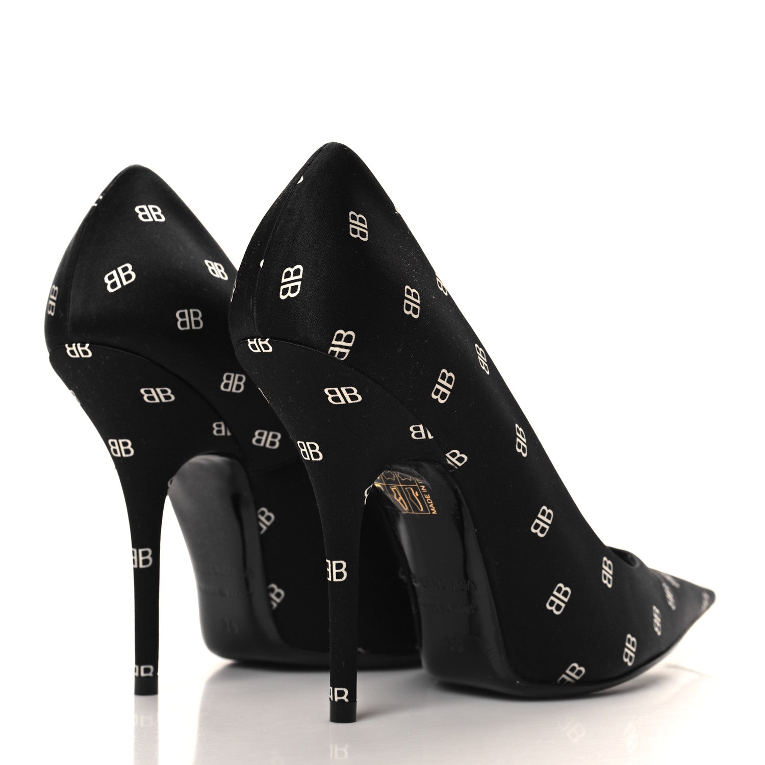 Balenciaga Crepe Satin BB Allover Logo Knife 100mm Pumps 36 Black 5 of 10
