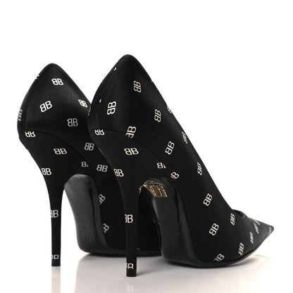 Balenciaga Crepe Satin BB Allover Logo Knife 100mm Pumps 36 Black 5 of 10