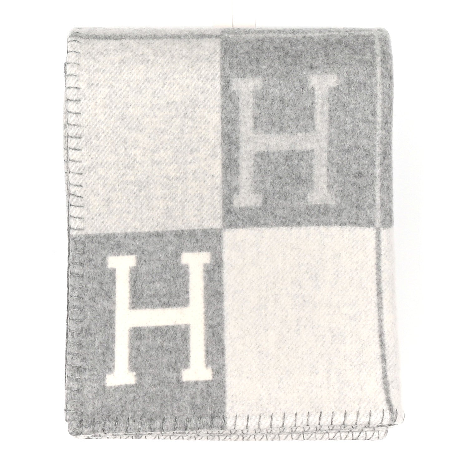 Hermes Wool Cashmere Avalon III Throw Blanket Ecru Gris Clair 1 of 3