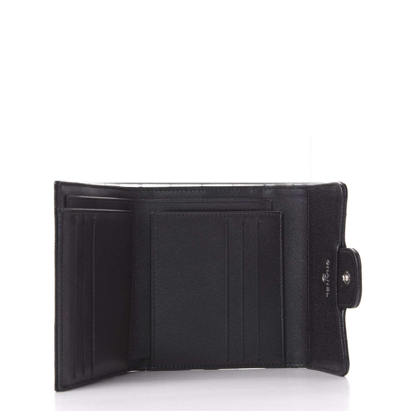 Iridescent Caviar Chevron Quilted Compact Flap Wallet Black